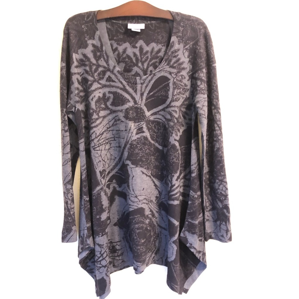 Soft Surroundings Scoop Neck Black Floral Knit Tunic 3/4 Sleeve M